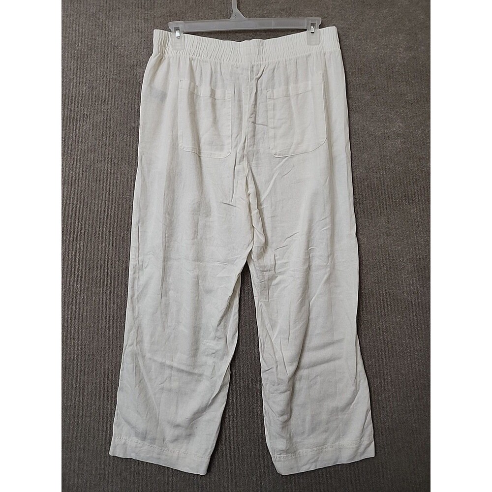 Old Navy Linen Blend Wide Leg Pants Womens L White Pull On Beach Vacation NEW - Picture 8 of 12